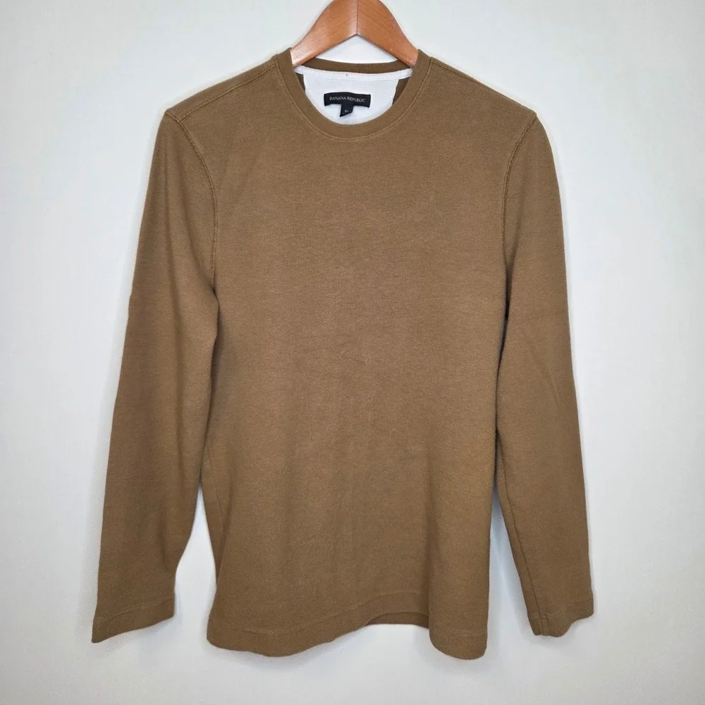 Banana Republic Mens M Brown Waffle Knit Thermal Long Sleeve‎ Crewneck Shirt